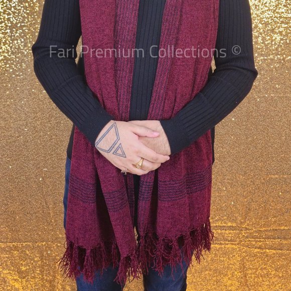 Soft Warm Wool Shawl Border Design Washable Pakistani Kashmiri Wrap Scarf Unisex - Picture 1 of 16